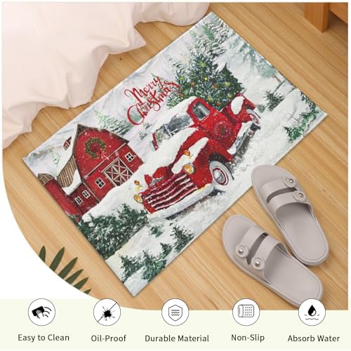 Giwawa Red Truck Bath Rug Winter Pine Tree Bathtub Mats 16X24 Inch Non Slip - Image 5