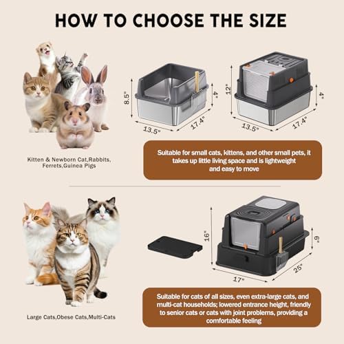 Stainless Steel Litter Box, 17.4'' x 13.5'' x 8.5'' Metal Kitty Litter Box - Image 4
