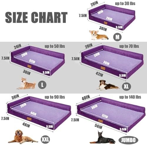 Patas Lague Orthopedic Large Dog Bed Washable Pet Sofa Bed 42''X28''Purple - Image 5