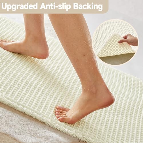 TYUU Cream White Waffle Runner Rug Bathroom, Long Boho Bath Mat - Image 4