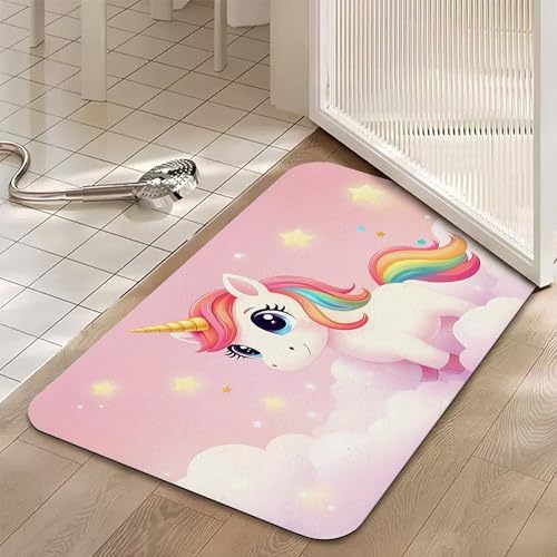Cute Unicorn Bathroom Rugs, Non Slip Quick Dry Princess Pink Bath Mats - Image 5