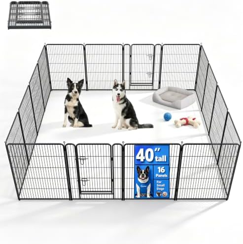 Dog Playpen Outdoor, 40 Inch Height 16 Panels Foldable Dog Fence by HomePage
