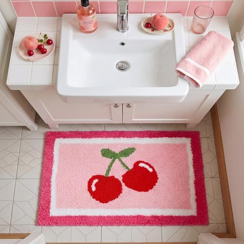 Boao Pink Cherry Bathroom Rug Tufted Non-Slip Bath Mat, 24 x16 Inches - Image 5