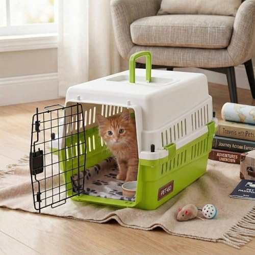 Hard-Sided Pet Carrier for Cats and Small Dogs, Portable Plastic Crate for Vet - Image 5