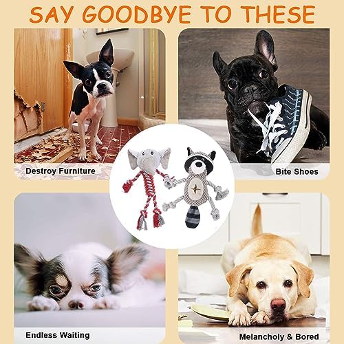 Elephant Rope Dog Toy, Plush Raccoon Squeaky Dog Toy, 2 Pack - Image 6