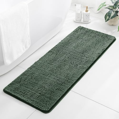 Chenille Bathroom Runner Rug 17"x47" Hunter Green, Plush Bath Mat by Kildoss