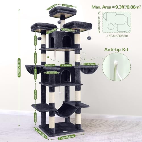 Globlazer Big XXL Cat Tower for Indoor Multiple Cats, Dark Grey - Image 6