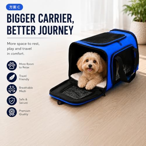 Large Pet Carrier for Cats and Small Dogs, Soft-Sided Travel Carrier - Image 2