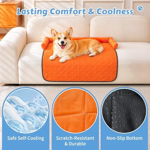 Cooling Dog Bed Mats with Neck & Head Support, 35.43 x31.5 inch Orange - Image 2