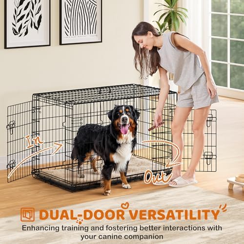 Yaheetech 48inch Double Door Dog Crate w/Divider, Collapsible Metal Kennel - Image 2