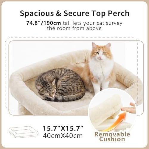 Heybly Cat Tree, 74.8'' Spacious & Tall Cat Tower - Image 2