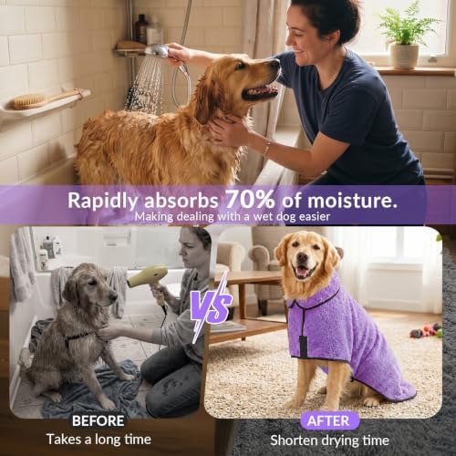 Dog Bathrobe, Super Absorbent for Small to Large Dogs, Light Purple XL - Image 3