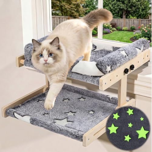 Cat Window Perch, Glow in The Dark Cordless Pet Hammock Bed by Himake