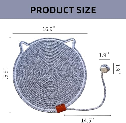 Cat Scratcher Mat 16.9'' Round Natural Cotton Rope Double-Sided - Image 2