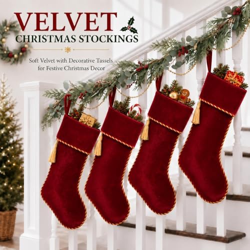 Red Christmas Stockings 1 Pack 20 Inch Large, Velvet - Image 5