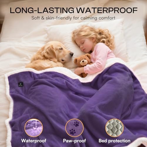 Luciphia Waterproof Bed Blanket Washable, Soft Sherpa Fleece Puppy Reversible - Image 3