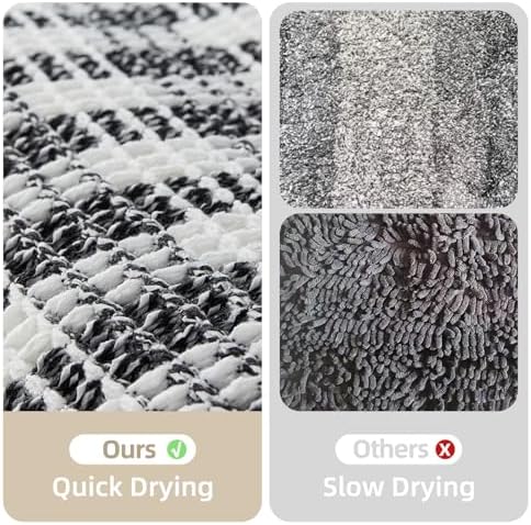 TYUU Waffle Runner Rug Bathroom, Long Boho Bath Mat, 60x24 Black & White - Image 6