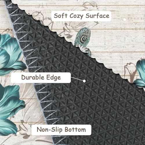 Giwawa Teal Floral Bath Rug Butterfly Flower Bath Carpet Soft Bathroom Plush - Image 4