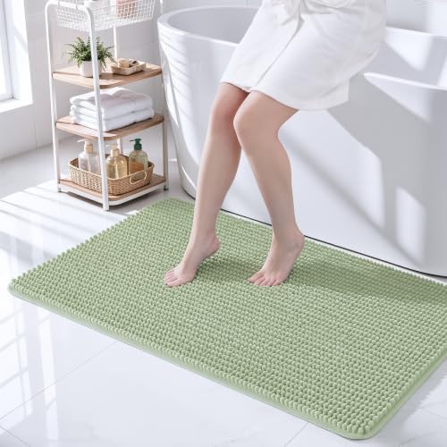 Ophanie Sage Green Bathroom Rugs 44x24, Soft Chenille Bath Mat, Non Slip by Ophanie