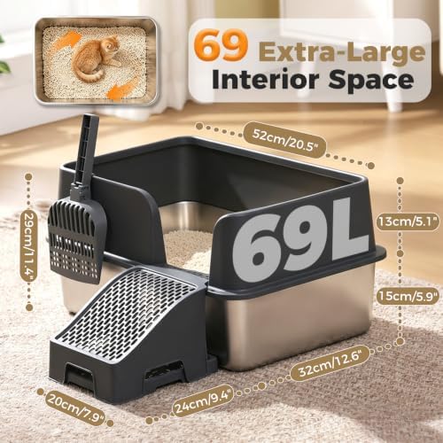MUTTROS Stainless Steel Cat Litter Box, 69L XL High Sided - Image 4