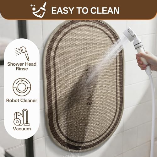 Bath Mat Non Slip, Quick Dry Bathroom Rug Door, Border Brown - Image 6