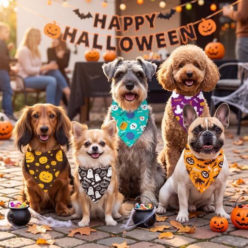 Preboun 100 Pcs Halloween Dog Bandanas Bulk, Pumpkin Ghost Bat - Image 2