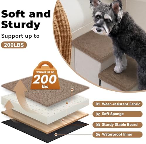 Zerbuger Dog Stairs with Storage Khaki Furry Lids 3 Steps Dog Ramp no Condo - Image 7