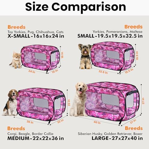 Portable Collapsible Pop Up Kennel, Camo Pink - Image 3