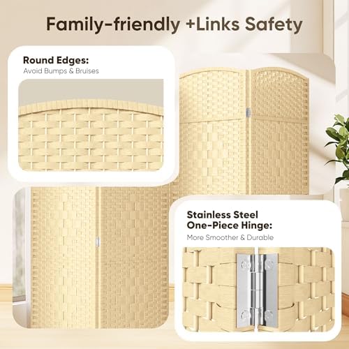JOSTYLE Rattan Room Divider, 4-Panel Folding Privacy Screen 6ft. Extra Wide - Image 6