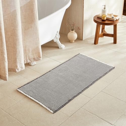 TYUU Waffle Bath Mat, Boho Bathroom Rugs Non Slip, 48x24 Grey & White by TYUU