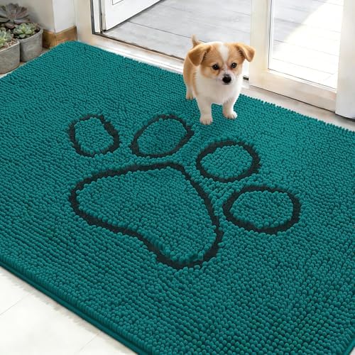 OLANLY Dog Door Mat for Muddy Paws 48x30, Paw Print Design Chenille Mud Mat by OLANLY