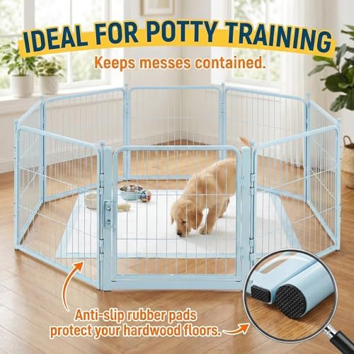 32 Inch Blue Dog Playpen, 8-Panel Metal Pet Exercise Pen - Image 3