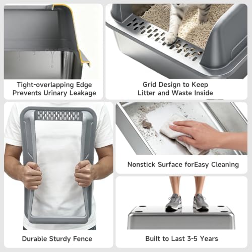 High-Sided Stainless Steel XL Cat Litter Box - Image 6
