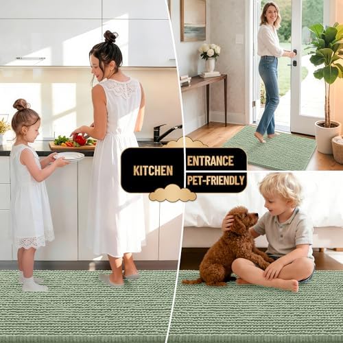OLANLY Thick Chenille Absorbent Bathroom Rugs Mat 30x20, Sage Green - Image 6