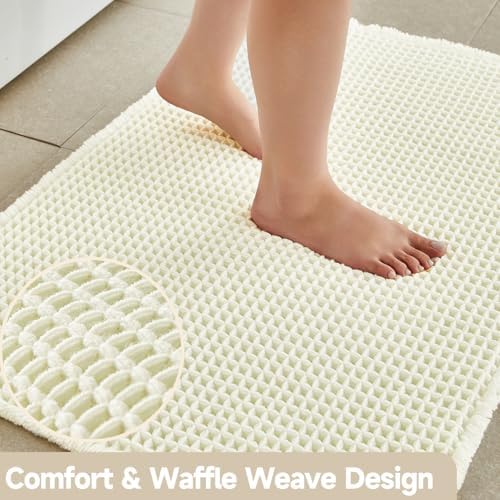 TYUU Cream White Waffle Runner Rug Bathroom, Long Boho Bath Mat - Image 3