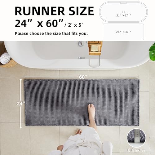 TYUU Waffle Runner Rug Bathroom, Long Boho Bath Mat, 60x24 Grey - Image 2