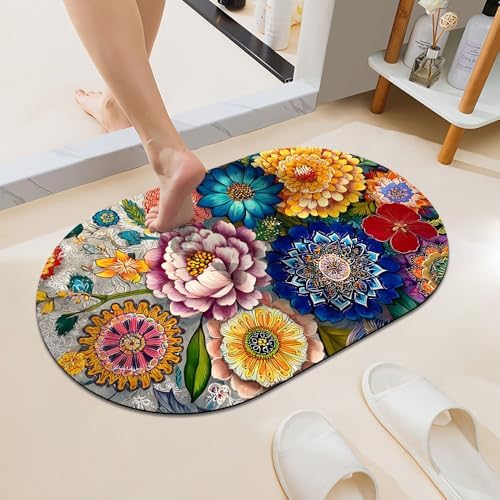 Folk Art Various Flowers Super Absorbent Quick-Drying Bathroom Mat Rug by ZHUZHISHAN