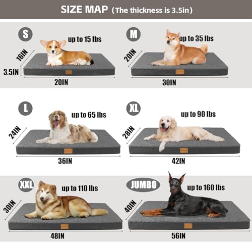 Patas Lague Orthopedic Large Dog Bed Pet Sofa Mat 36''X24'' Dark Grey - Image 5