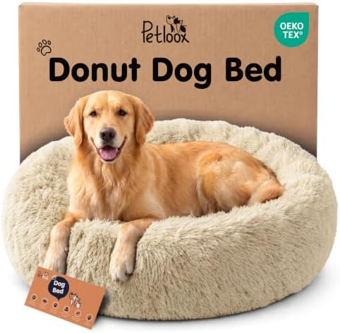 Calming Donut Dog Bed for Small Dogs, Round Dog Bed for Medium & Large Dogs by Petloox