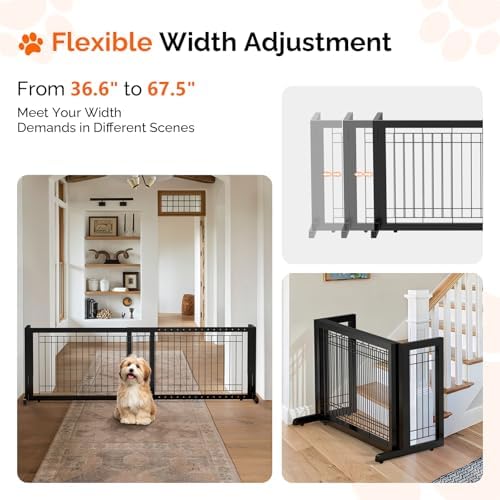Bonnlo Free Standing Dog Gate, Wooden Adjustable Pet Fence Indoor, Christmas - Image 2