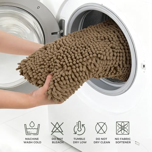 Bcoimo Bath Rug Mat, 48x24 Chenille Non Slip Tan Long Bathroom Runner Rugs - Image 5