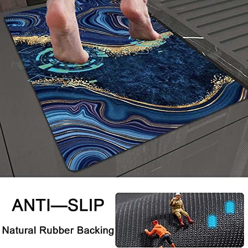 Bath Mat Rug, Dark Blue Gold Marble Non Slip Quick Dry Super Absorbent Thin - Image 5