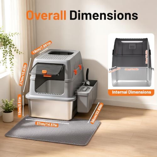 23.6x14.57x15.55 Inch XL Enclosed Stainless Steel Litter Box - Image 2