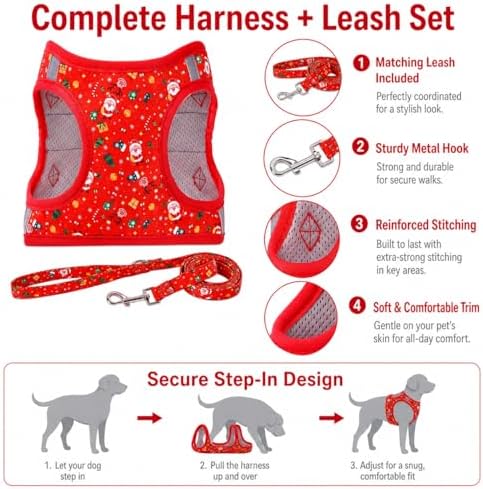 Step in Christmas Xmas Day Dog Harness Leash Set- All Weather Reflective - Image 6