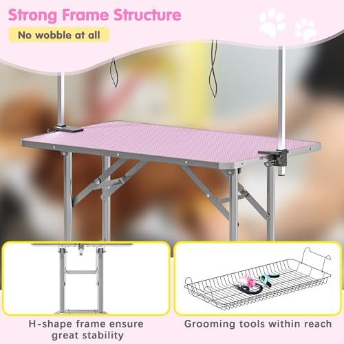 Lyromix 42'' Stainless Steel Pet Dog Grooming Table, Arm/Noose/Tray - Image 5