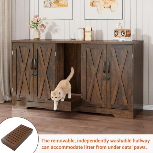 59.1" Cat Litter Box Enclosure for 2 Cats, Hidden Litter Box Furniture - Image 5