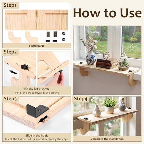 Natural Window Sill Plant Shelf, 21.7 x 7.1 x 5.9 Inch - Image 3