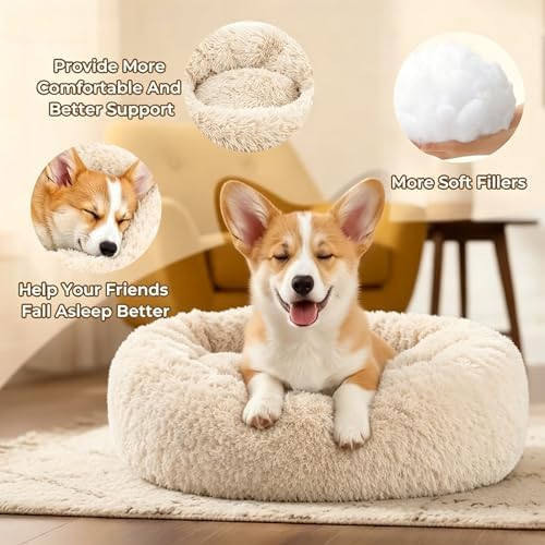 Calming Donut Dog Bed for Small Dogs, Anti-Anxiety Round Washable Plush Fluffy - Image 4