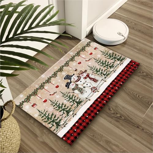 Giwawa Winter Snowman Bath Rug Red Buffalo Plaid Bathtub Mats Soft Absorbent - Image 6