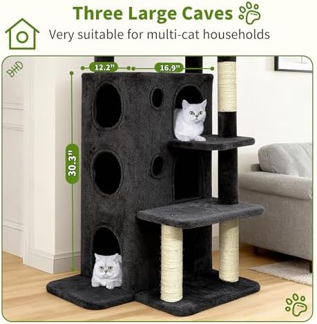 48" Cat Apartment Cat Tree, 3 Cozy Cat Condos, Dark Gray - Image 4